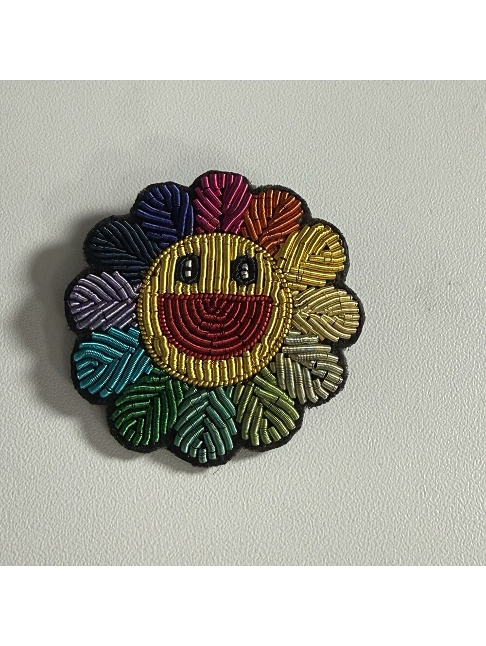 Smiling Sunflower BROOCH PIN EMBROIDERED 1.5”
